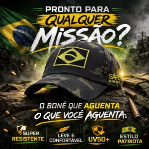 Boné Militar Tático Camuflado Patriota com Bordado Brasil – Produto Versátil para Revenda | Segmento Tático e Urbano