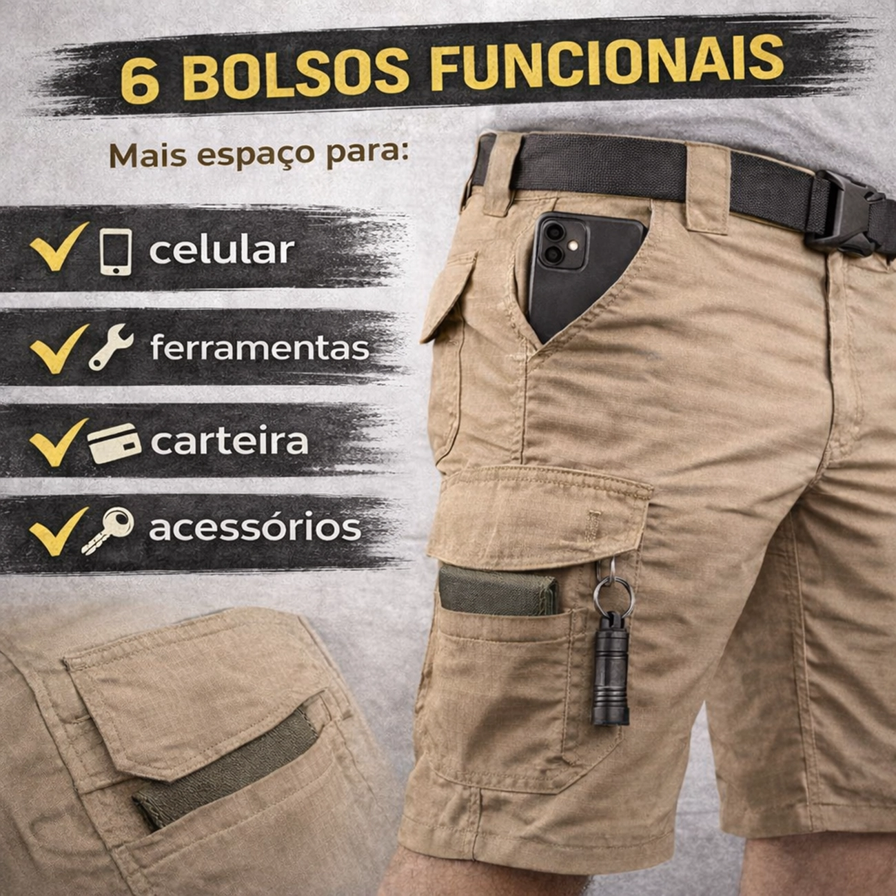 Bermuda Tática 6 Bolsos 0200BT6 – Produto Versátil para Revenda | Segmento Tático, Outdoor e Urbano - Imagem 3