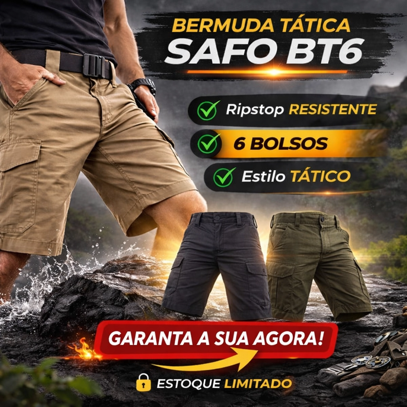 Bermuda Tática 6 Bolsos 0200BT6 – Produto Versátil para Revenda | Segmento Tático, Outdoor e Urbano - Imagem 8