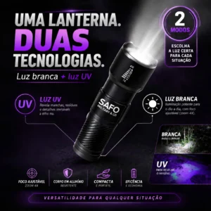 Lanterna UV Safo 2 em 1 Recarregável USB – Produto Funcional para Revenda